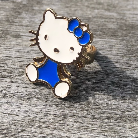 NEW RARE Collectible Hello Kitty Enamel Ring Jewelry Blue Off White Gold - Picture 8 of 11